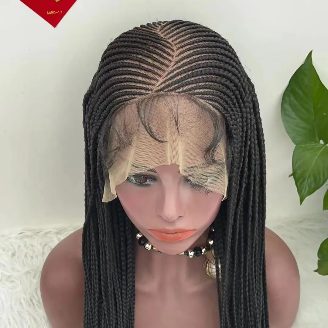 Jennifer Wholesale African Knotless Box Braiding Hair Wig Glueless Synthetic Hair Vendors Full Lace Front Braided Wigs For Black