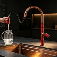 Nouveau robinet de cuisine extractible tressé de style italien, en acier inoxydable, rotatif, pour eau chaude et froide