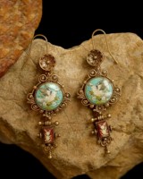 Boucles d'oreilles vintage en bronze antique, longues, émaillées, motif oiseau et fleur, élégantes et luxueuses pour femmes