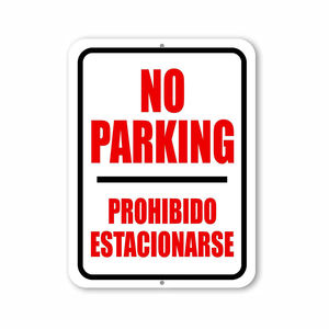 Panneau bilingue de zone de stationnement interdite avec symbole, <span class=keywords><strong>12x12</strong></span> pouces, en aluminium inoxydable, résistant à la décoloration - Product Image 4