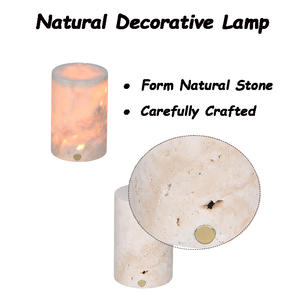 Lampe de table en marbre travertin beige, décoration de luxe pour la maison, pierre de grotte blanche, veilleuse, lumière d'ambiance - Product Image 2
