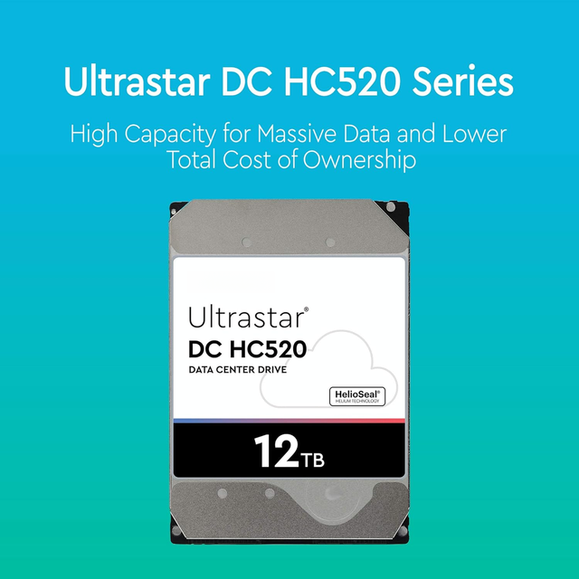 HGST Ultrastar HC520 12TB Helium Internal New Enterprise Server HDD 3.5 Inch SATA 6Gb/s 7200RPM 256MB Cache Metal Shell