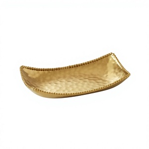 Decoración de Ramadán, Tazón de Lujo para Dátiles de Chocolate, Diseño Martillado, Color Dorado, Tazón de Metal para Frutas y Postres, Decoración para Eid, Centro de Mesa - Product Image 1
