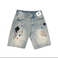 Shorts en jean vintage fins et tendance pour homme, style coréen, coupe slim, jambe droite, avec patch brodé, taille mi-haute, pour l'été