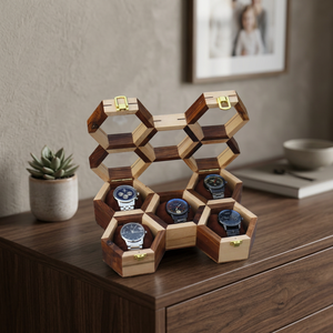 Hexagon Wooden <b>Watch</b> Box Organizer 8 Slots Dustproof Buckle Closure Rosewood Honeycomb Design - Product Image 2
