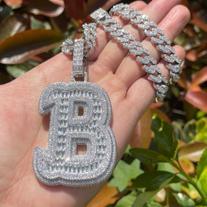 Ciondolo personalizzato Moissanite VVS doppio strato Iced Out singolo nome iniziale lettera CZ ciondolo personalizzato A-Z gioielli Hip Hop - Product Image 5
