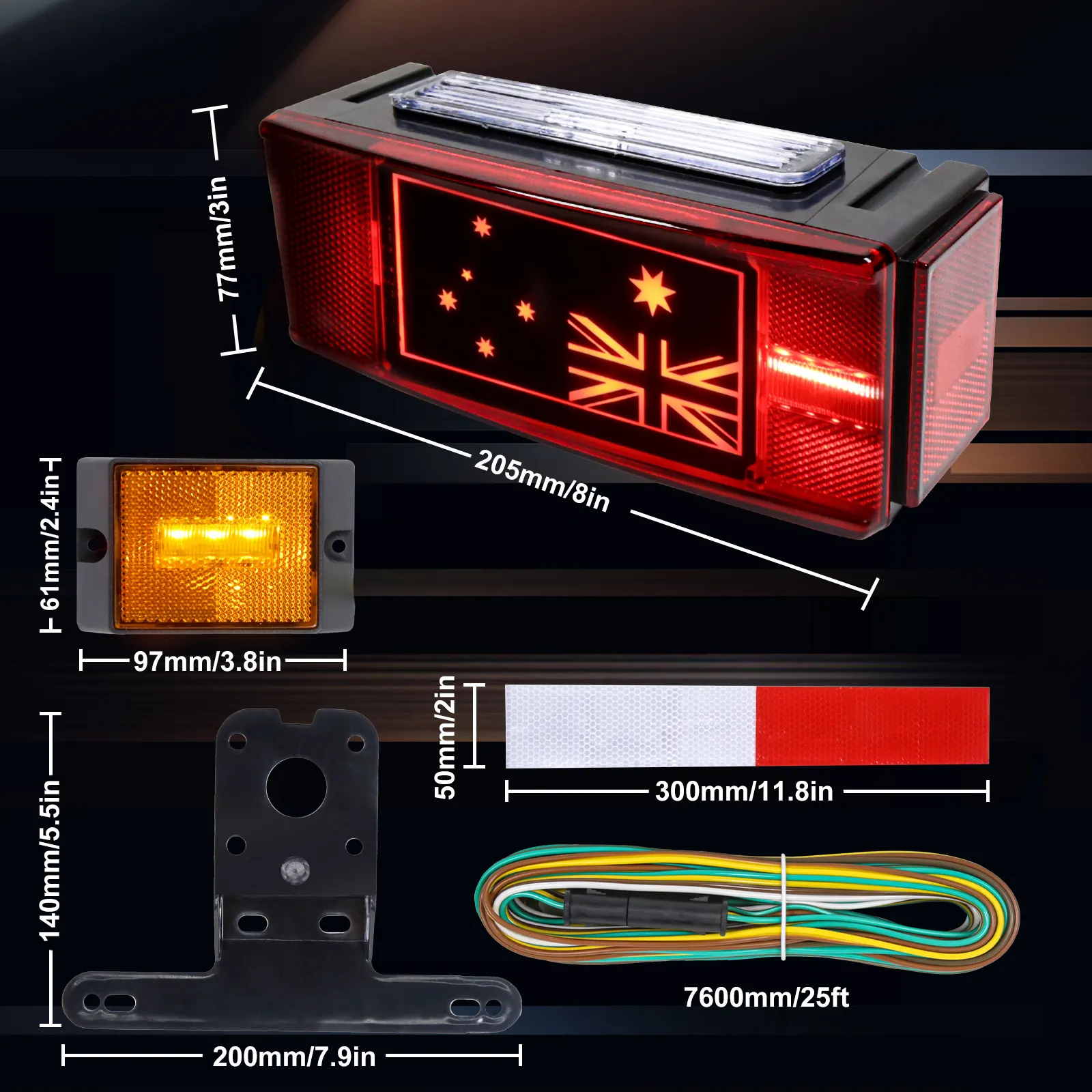 Lampu LED rem sein LED, Kit lampu Trailer LED bendera unik 12V, lampu belakang kapal lisensi tahan air