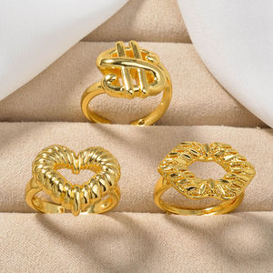 Fashion Trendy Jewelry <b>Rings</b> 18K Gold Plated Copper Heart Design <b>Open</b> Adjustable Size <b>Rings</b> Women - Product Image 4