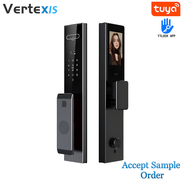 Vertexis Tuya WiFi Smart Security Lock 3D Face Recognition Auto Locking Video Intercom Biometric Fingerprint Wood Cloud Home