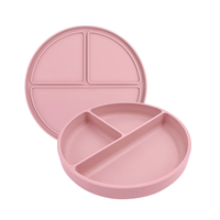 Assiette bébé en silicone anti-déversement résistante à la chaleur Eversou, 3 compartiments, plateau d'alimentation à ventouse pour tout-petits avec couvercle