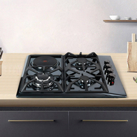 Table de cuisson encastrable en verre trempé 3 brûleurs gaz et 1 plaque électrique, fabriquée en Chine