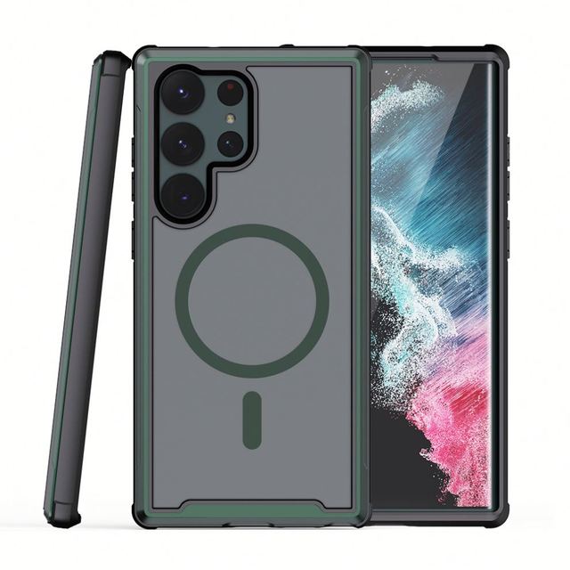 3 in 1 Wireless Charging Magnetic Shockproof Mobile Phone Cases for S22 S23 Ultra (TPU+PC+Aluminum+Magnets)