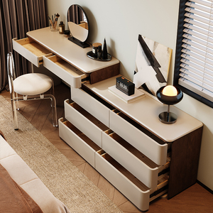Bàn trang điểm gỗ sang trọng cho phòng ngủ, bàn trang điểm và gương, bàn trang điểm kiểu kem với đèn LED - Product Image 3