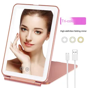 Xách Tay Có Thể Sạc Lại Vuông Phẳng Sáng Vanity Gương Mới Lật Có Thể Gập Lại Thiết Kế Máy Tính Để Bàn Đứng Thắp Sáng Trang Điểm Đóng Hộp Sản Phẩm - Product Image 1