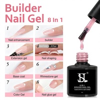 Gel de construction multifonction 8-en-1 HS avec logo personnalisé, 8 ml, 41 couleurs, sans HEMA/TPO/MHQ, conforme aux normes européennes, pour extension d'ongles
