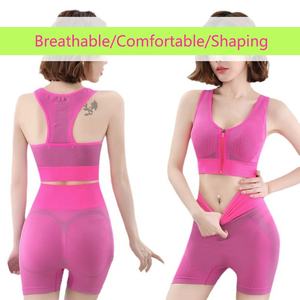 Combinaison de sport de <span class=keywords><strong>yoga</strong></span> élastique, gilet de <span class=keywords><strong>yoga</strong></span> à fermeture éclair avant et ensemble de shorts de <span class=keywords><strong>yoga</strong></span> carrés, vêtements de <span class=keywords><strong>yoga</strong></span> ajustés de couleur élastique élevée et respirante - Product Image 2