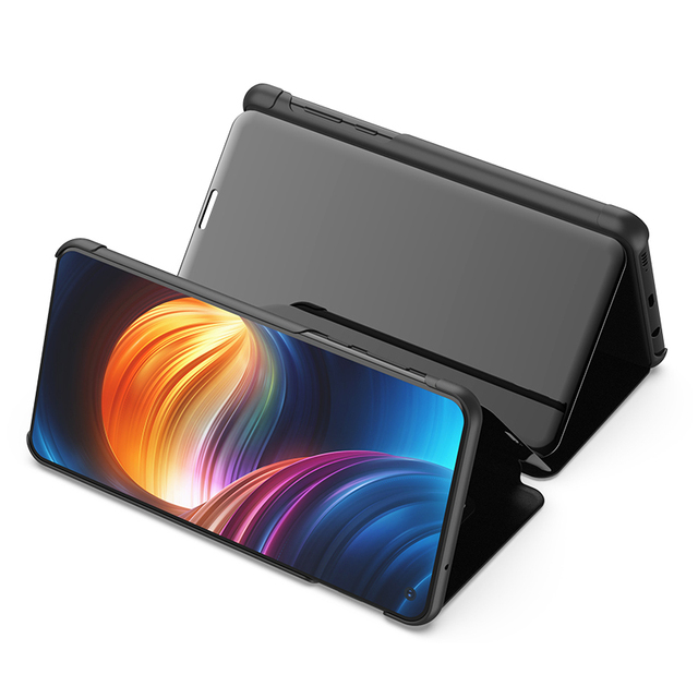 For VIVO Y91 Y95 Clear View Cover Slim Mirror Plating PC Full Body Protective Standing Cover Kickstand Flip Plated Case