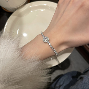 Round Cut 1ct VVS GRA Moissanite Chain <b>Bracelet</b> with Full Pave CZ pull string <b>adjustable</b> <b>Bracelet</b> Copper 14K Gold Filled Jewelry - Product Image 2