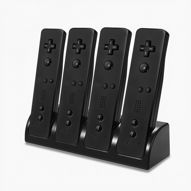 NITENDO Wii Remote Charging Dock 4 Slots 2800mAh Battery LED Indicator Wireless 2.4GHz Controller Charger Black/White
