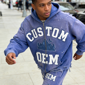 Boxy Applique Embroidery Vintage Distressed Worn Out OEM Custom Print 400 GSM Heavyweight Oversized Men's Hoodie Two-piece Set - Product Image 3