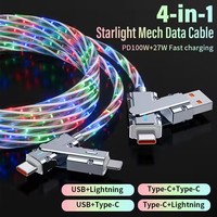 CHXDEV Câble de données USB Type-C en nylon multifonction 4-en-1 avec lumière LED rotative à 540 degrés et charge ultra-rapide