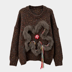 <span class=keywords><strong>Maglione</strong></span> Invernale Marrone Tyan <span class=keywords><strong>con</strong></span> Fiore in Pelliccia di Volpe 3D, Pullover Lavorato a Maglia per <span class=keywords><strong>Donna</strong></span>, <span class=keywords><strong>Maglione</strong></span> Vintage Caldo - Product Image 2