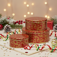 JH Qualité Fiable – Lot de 3 Boîtes Rondes en Métal pour Cadeaux de Noël, Contenants Empilables pour Rangement Artisanat et Articles Ménagers de Grande Taille