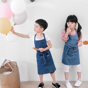 Denim Parent-<strong>Child</strong> <strong>Children's</strong> Sleeveless <strong>Aprons</strong> Pure Cotton Korean-Style - Product Image 4