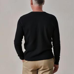 T-shirt à manches longues pour hommes, logo personnalisé, coupe vintage thermique, coton côtelé, tricot gaufré, double couche, vierge - Product Image 5