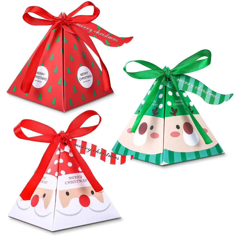 Christmas Candy Boxes Paper Favor Gift Treat Box with Ribbon and Tag for Xmas Christmas Party