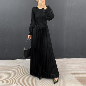 Vestido plisado Miyake, nueva colección otoño, elegante y con estilo, novedad verano 2026, manga larga, falda midi con dobladillo amplio. - Product Image 1