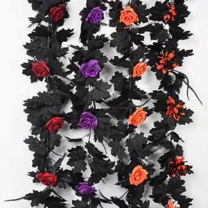 Guirlande de vigne d'érable noire facile à obtenir avec des fleurs rouges, violettes et oranges pour la décoration de la maison et les fêtes de la récolte - Product Image 1