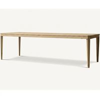 Table à manger rectangulaire en bois de chêne architectural, base conique, mobilier linéaire minimaliste pour projets de villas de luxe
