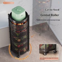 Étagère de rangement de cuisine multifonctionnelle rotative en métal avec poulie, chariot à collation sur pied à 5 niveaux et panier à fruits et légumes