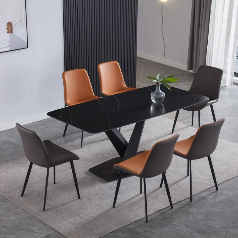 Mesa de comedor de mármol con forma Rectangular de Metal de lujo, conjunto de muebles modernos para comedor, mesas de comedor