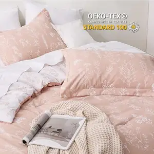 Conjunto de edredom duplo/twin XL para quarto, travesseiro floral rosa empoeirado, 2 peças, edredom e travesseiro com flores botânicas reversíveis