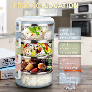 Boîte à lunch empilable hermétique en acier inoxydable LingHui, boîte à <span class=keywords><strong>bento</strong></span> portable avec clips de verrouillage, récipient de stockage alimentaire de haute qualité - Product Image 5