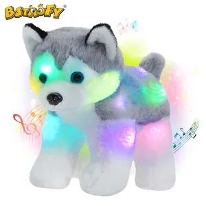 Bstaofy boneka hewan anjing Husky menyala realistis LED mainan mewah lembut anjing dengan lampu malam menyala dalam gelap ulang tahun