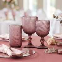 StarLuckINT Verres à vin vintage en gros à motif spirale gaufré, verres à boire colorés vert et rose pour la location d'événements de mariage