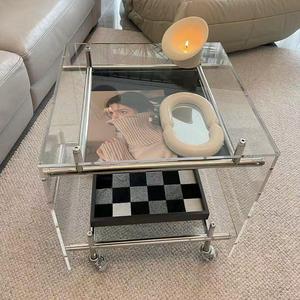 Acrylic Trolley Coffee <b>Table</b> Stainless Steel Frame Mobile <b>Storage</b> <b>Side</b> <b>Table</b> Minimalist Design Living Room Furniture - Product Image 4