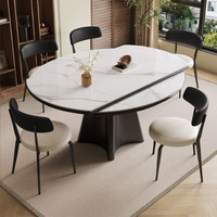 Ensemble table et chaises de salle à manger pliables et extensibles en dalles de pierre carrées à rondes, style rétro italien, avec cuisinière à induction intégrée pour villa