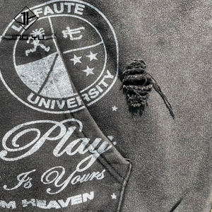 Reiß verschluss Hoodie Custom Distressed Washed Heavyweight Vintage Sun Faded Ripped <span class=keywords><strong>Hoodies</strong></span> Männer DTG Print Strass Acid Wash Hoodie - Product Image 3