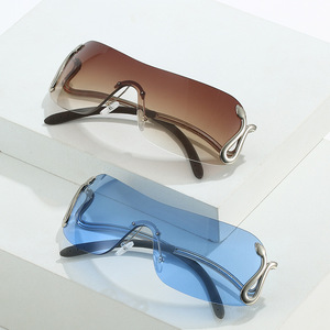 Gafas de Sol de metal con forma convexa Y2K Europea americana, diseño de serpiente Animal personalizado de una pieza con borde cruzado UV400 para hombres y mujeres - Product Image 1