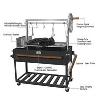 Barbecue au charbon de bois TOSHINE Argentine Santa Maria avec revêtement en poudre, hauteur réglable, table latérale, robuste, pour jardin, personnalisable OEM