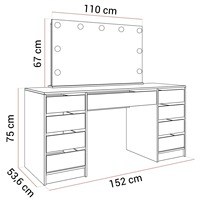 Table de toilette en bois blanc brillant de haute qualité, durable, avec miroir et tiroirs spacieux, éclairage intégré pour chambre à coucher, MOQ 100