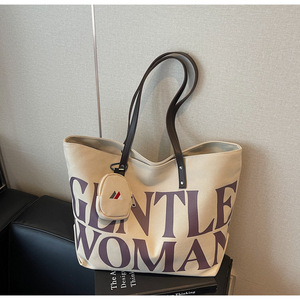 Bolsa de Hombro Casual de Gran Capacidad para Mujer, Bolso Tote Versátil de Lona con Letras para Estudiantes, Viajes Diarios, Mamás, Compras o Uso Diario - Product Image 3