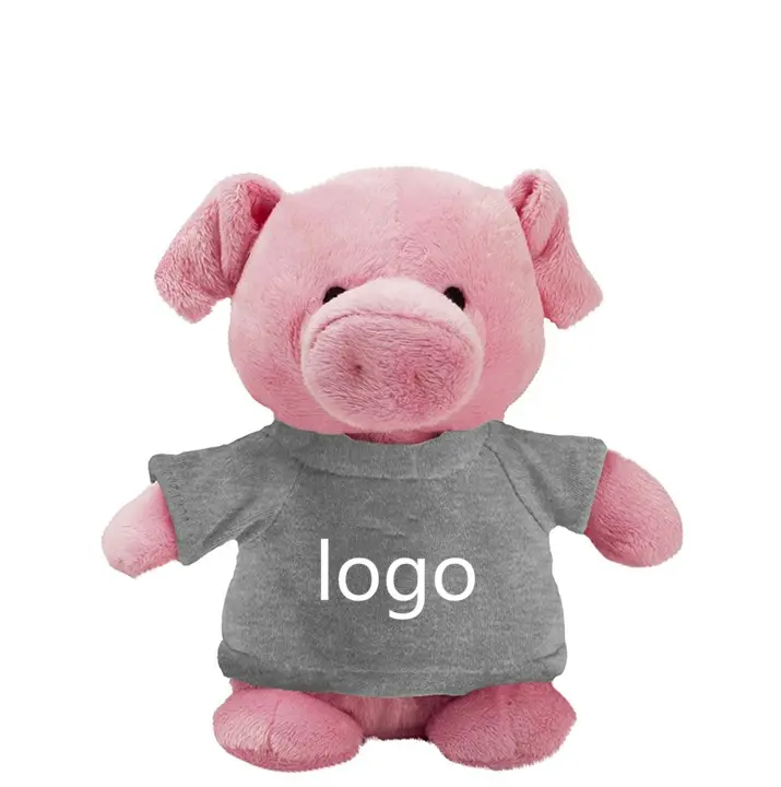 Brinquedo de porco de pelúcia, brinquedo de porco rosa macio personalizado com camiseta de marca, presente para promoção de logotipo, porco de pelúcia