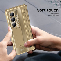 Étui de téléphone en PC électroplaqué à charnière invisible de luxe pour 4 5 6 7 8 Ultra avec stylet, protection d'écran en verre trempé, antichoc