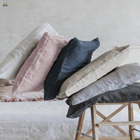 Taie d'oreiller carrée unie en lin lavé, 2 pièces, pour canapé, salon, tête de lit, coussin lombaire