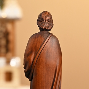 Statue en <span class=keywords><strong>bois</strong></span> sculptée à la main de Saint Joseph, figurine ronde complète avec bâton de lys, ornement de table chrétien catholique rustique - Product Image 5